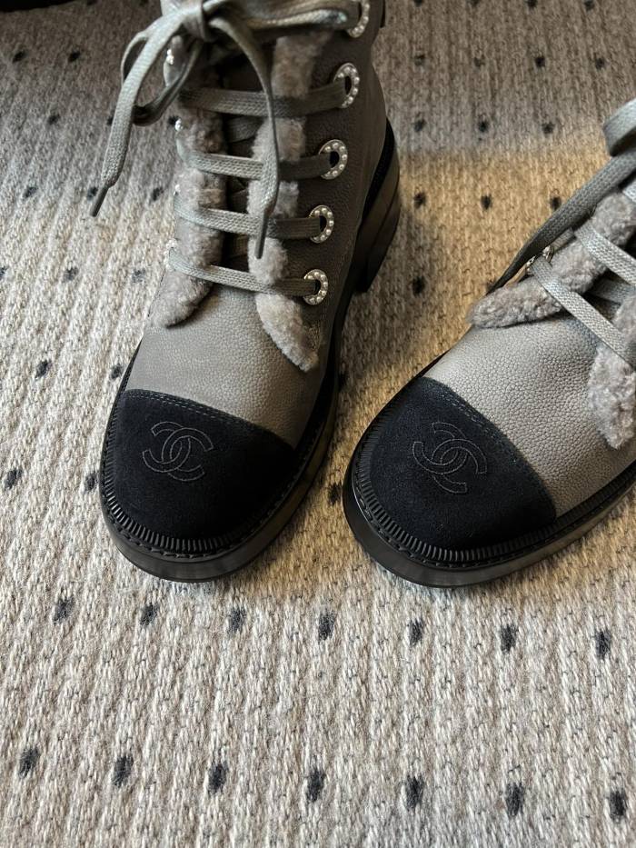 NIGO Chanel Women's Autumn and Winter Solid Color Wool Leather Lace-up Snow Boots Shoes #nigo73926