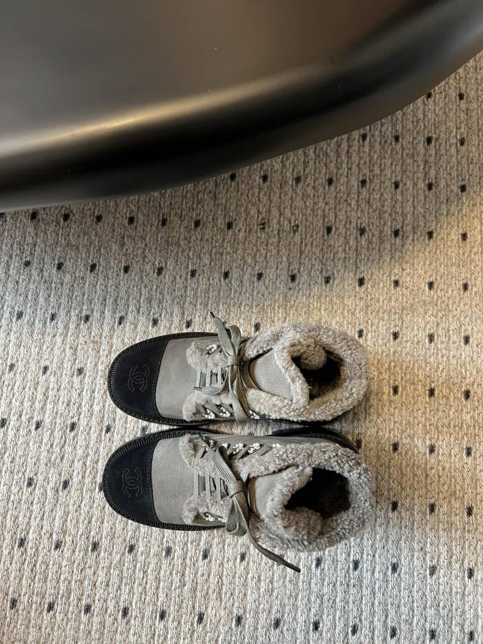 NIGO Chanel Women's Autumn and Winter Solid Color Wool Leather Lace-up Snow Boots Shoes #nigo73926