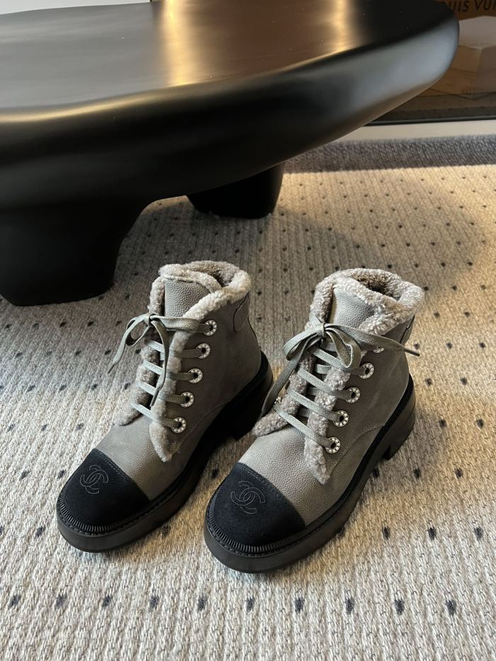 NIGO Chanel Women's Autumn and Winter Solid Color Wool Leather Lace-up Snow Boots Shoes #nigo73926
