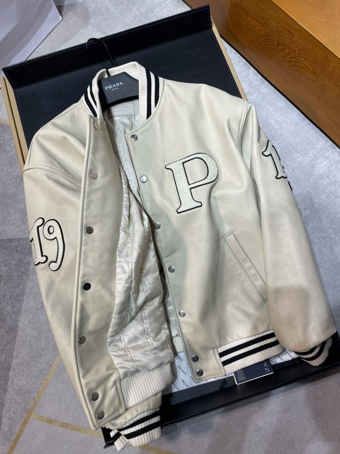 NIGO Prada Men's and Women's Spring and Autumn Solid Color Letter Logo Applique Zipper Leather Long Sleeve Jacket #nigo73932