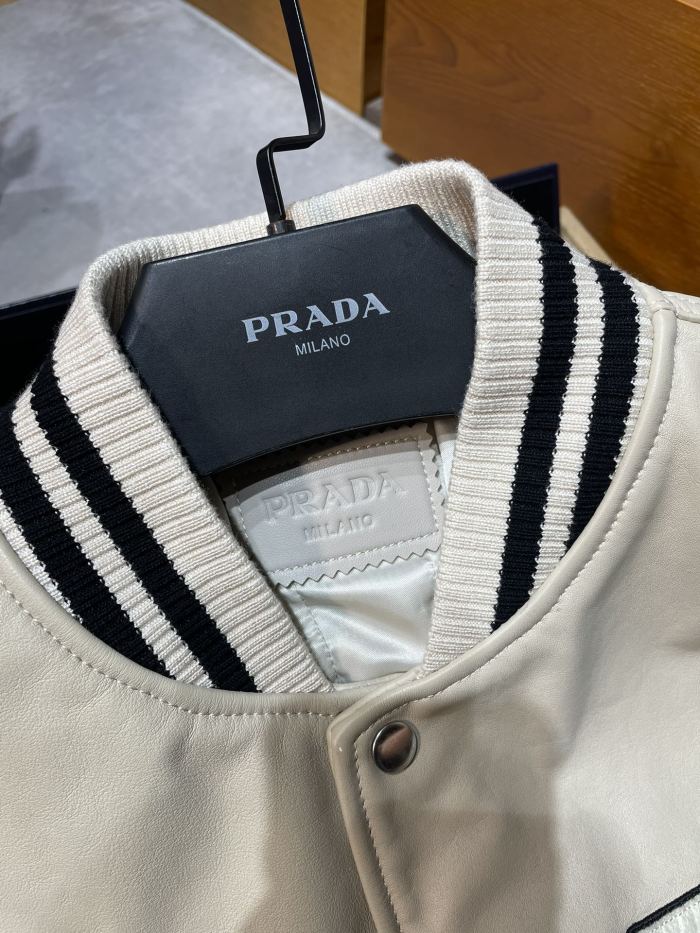 NIGO Prada Men's and Women's Spring and Autumn Solid Color Letter Logo Applique Zipper Leather Long Sleeve Jacket #nigo73932