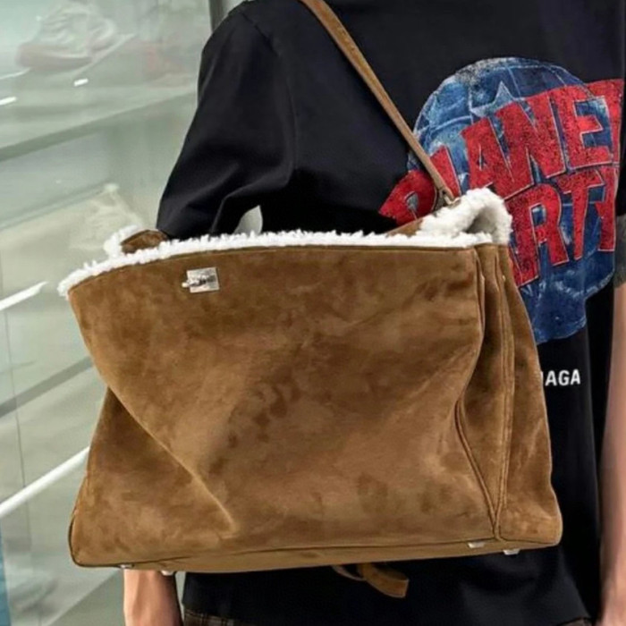 NIGO Balenciaga Women's Retro Solid Color Fashion Suede Shoulder Bag Casual Tote Bags Bags 7897442ABAD2590 Ngvp #nigo9552