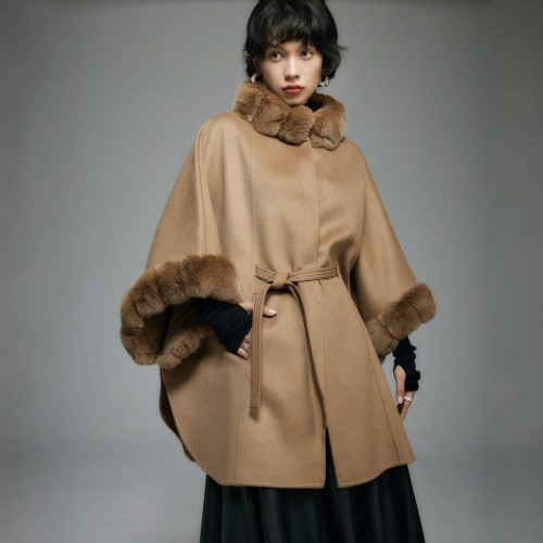 NIGO Loro Piana Women's Spring, Autumn And Winter Solid Color Stand-Up Collar In The Long Section Tied Cashmere Long-Sleeved Cape Cloak Coat Ngvp #nigo9554