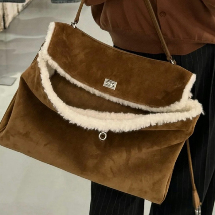 NIGO Balenciaga Women's Retro Solid Color Fashion Suede Shoulder Bag Casual Tote Bags Bags 7897442ABAD2590 Ngvp #nigo9552
