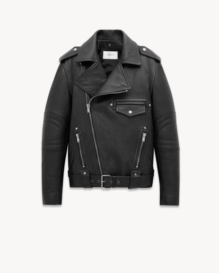 NIGO SAINT LAURENT Women's Vintage Asymmetrical Zipper Loose Leather Long Sleeve Lapel Black Jacket Ngvp #nigo9549