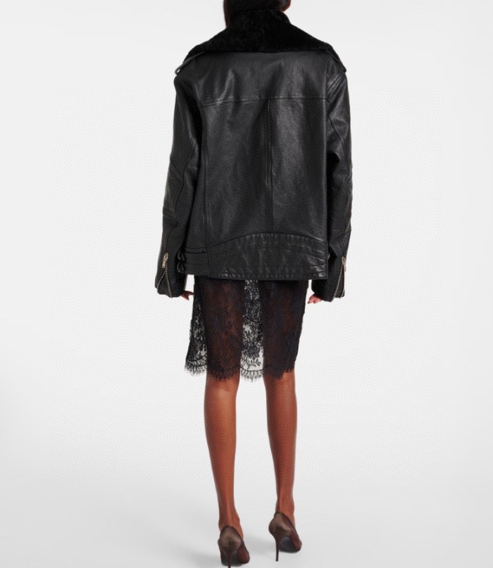 NIGO SAINT LAURENT Women's Vintage Asymmetrical Zipper Loose Leather Long Sleeve Lapel Black Jacket Ngvp #nigo9549