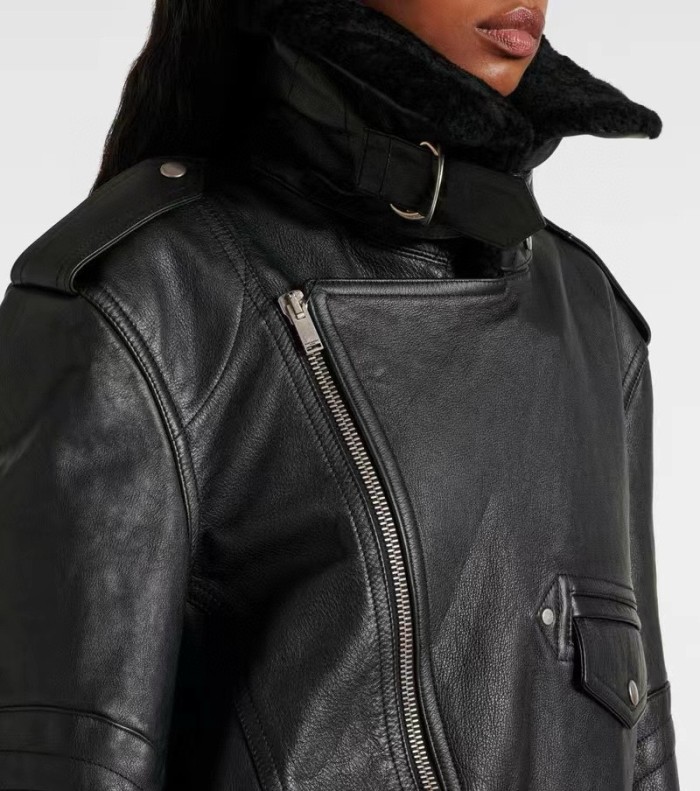 NIGO SAINT LAURENT Women's Vintage Asymmetrical Zipper Loose Leather Long Sleeve Lapel Black Jacket Ngvp #nigo9549