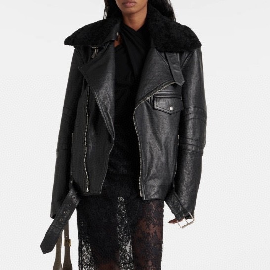 NIGO SAINT LAURENT Women's Vintage Asymmetrical Zipper Loose Leather Long Sleeve Lapel Black Jacket Ngvp #nigo9549