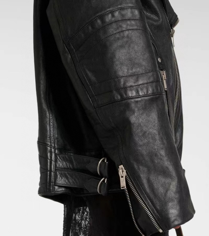 NIGO SAINT LAURENT Women's Vintage Asymmetrical Zipper Loose Leather Long Sleeve Lapel Black Jacket Ngvp #nigo9549