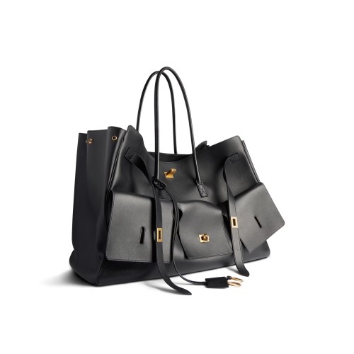NIGO Balenciaga Women's BEL AIR Black Handbag Casual Cowhide Tote Gold and Silver Buckle Shopper Bags Bag 8054802ABAV1000 Ngvp # Nigo9558