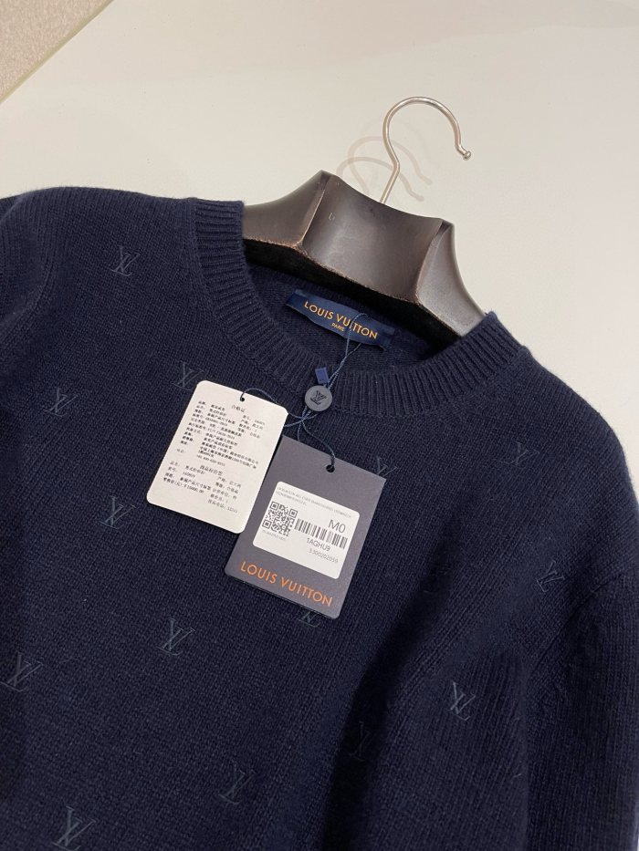 NIGO Louis Vuitton Men's Spring and Autumn Solid Color Embroidery Logo Printed Crew Neck Knit Wool Sweater #nigo73953