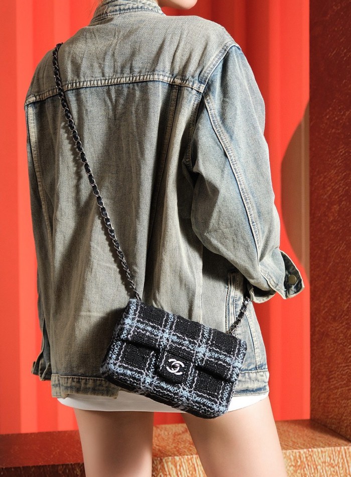 NIGO Chanel Women's Colorblocked Plush Metal Chain Shoulder Strap Wool Tweed Shoulder Crossbody Bag Bags #nigo73959