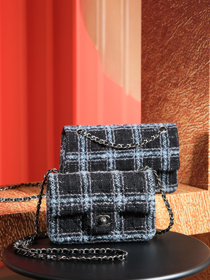 NIGO Chanel Women's Colorblocked Plush Metal Chain Shoulder Strap Wool Tweed Shoulder Crossbody Bag Bags #nigo73959