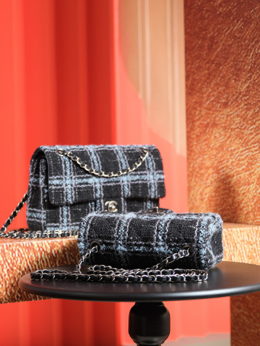 NIGO Chanel Women's Colorblocked Plush Metal Chain Shoulder Strap Wool Tweed Shoulder Crossbody Bag Bags #nigo73959