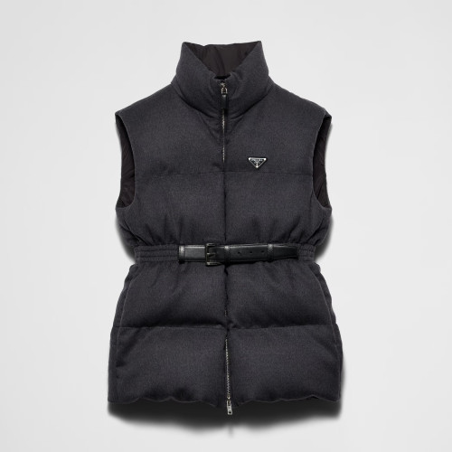 NIGO Prada Women's Fall and Winter Logo Logo Standing Collar Belt Loose Zipper Sleeveless Puffer Down Vest Jacket #nigo73967