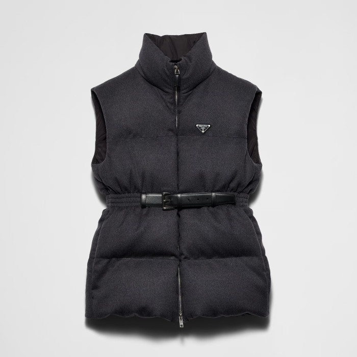 NIGO Prada Women's Fall and Winter Logo Logo Standing Collar Belt Loose Zipper Sleeveless Puffer Down Vest Jacket #nigo73967