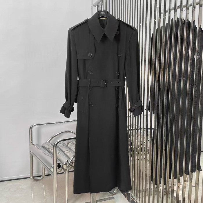 NIGO SAINT LAURENT Women's Autumn and Winter Solid Color Long Drawstring Double Breasted Long Sleeve Coat Jacket #nigo73983