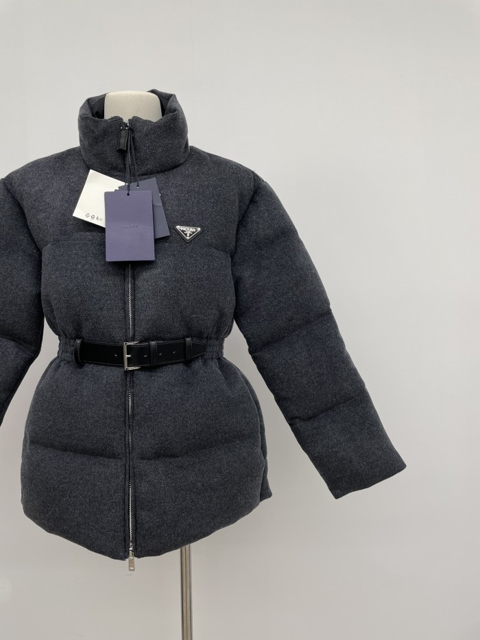 NIGO Prada Women's Fall and Winter Logo Logo Standing Collar Belt Loose Zipper Long Sleeve Puffer Down Jacket #nigo73966