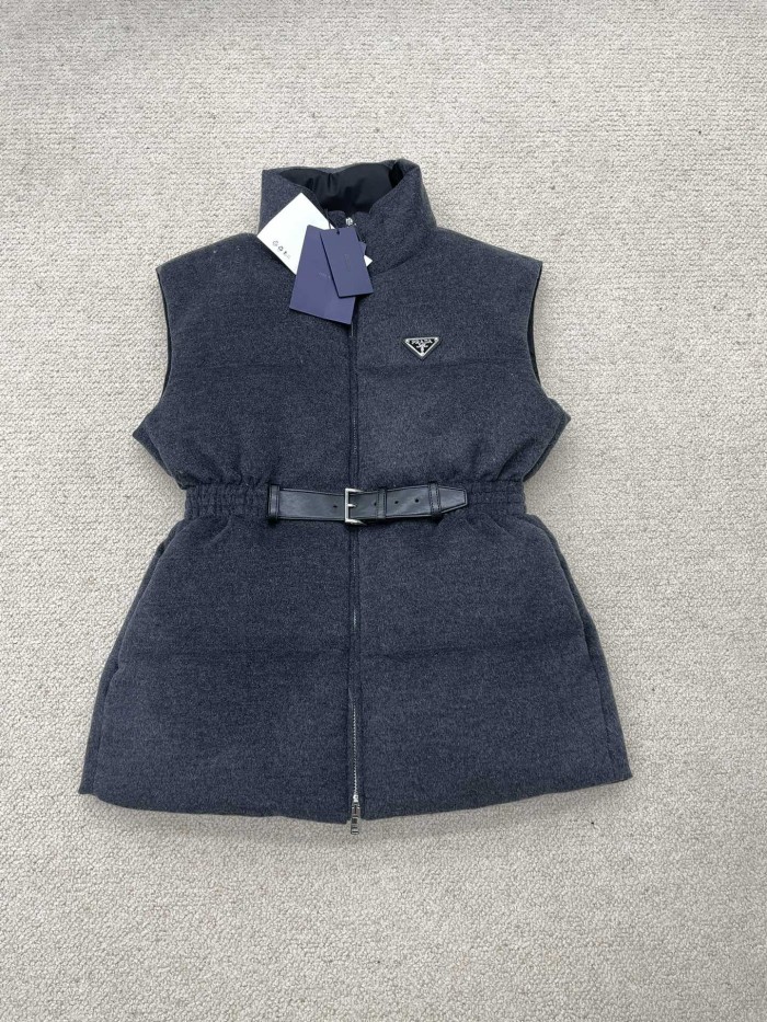 NIGO Prada Women's Fall and Winter Logo Logo Standing Collar Belt Loose Zipper Sleeveless Puffer Down Vest Jacket #nigo73967