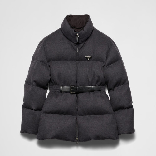 NIGO Prada Women's Fall and Winter Logo Logo Standing Collar Belt Loose Zipper Long Sleeve Puffer Down Jacket #nigo73966