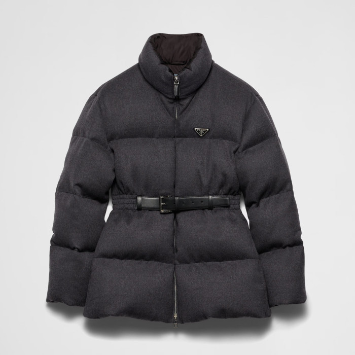 NIGO Prada Women's Fall and Winter Logo Logo Standing Collar Belt Loose Zipper Long Sleeve Puffer Down Jacket #nigo73966