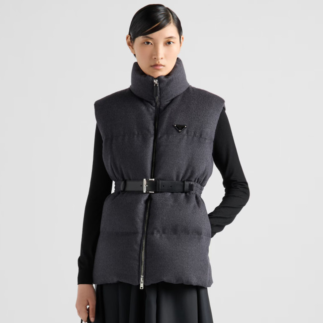 NIGO Prada Women's Fall and Winter Logo Logo Standing Collar Belt Loose Zipper Sleeveless Puffer Down Vest Jacket #nigo73967