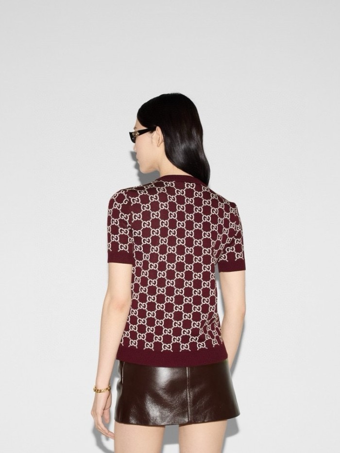NIGO Gucci Spring Women's Monogrammed Reversible Crew Neck Short Sleeve Knit T-Shirt #nigo73984