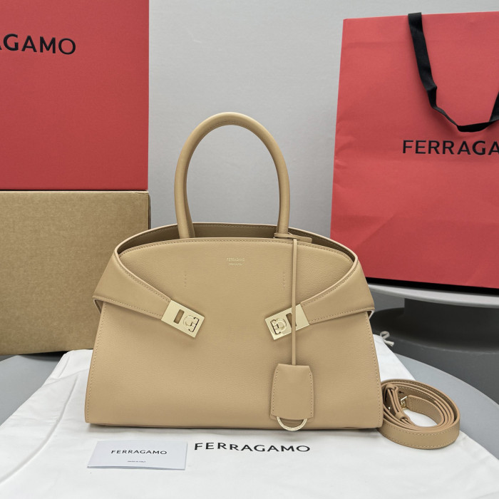 NIGO Ferragamo HUG Women's Gancini Closure Buckle Removable Adjustable Shoulder Strap Cowhide Leather Single Shoulder Crossbody Handbag Bag Bags #nigo74111