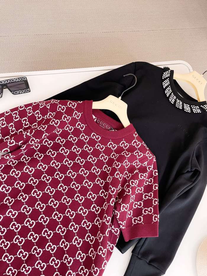 NIGO Gucci Spring Women's Monogrammed Reversible Crew Neck Short Sleeve Knit T-Shirt #nigo73984