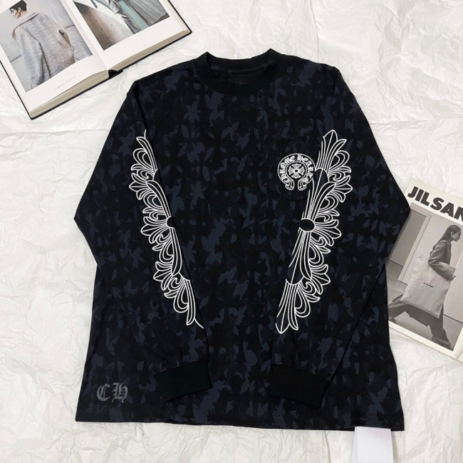 NIGO Chrome Hearts Men's Summer Black Logo Print Round Neck Straight Long Sleeve T-Shirt #nigo73991
