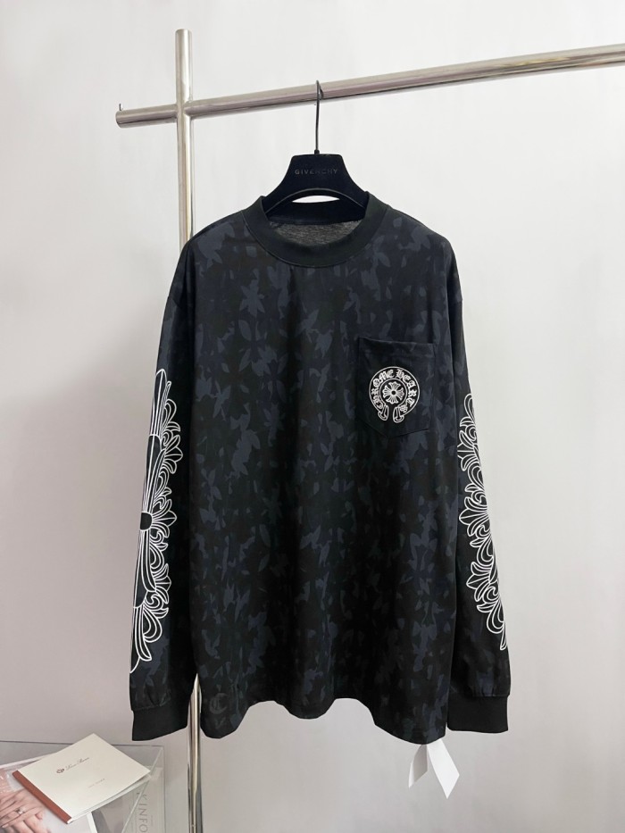 NIGO Chrome Hearts Men's Summer Black Logo Print Round Neck Straight Long Sleeve T-Shirt #nigo73991