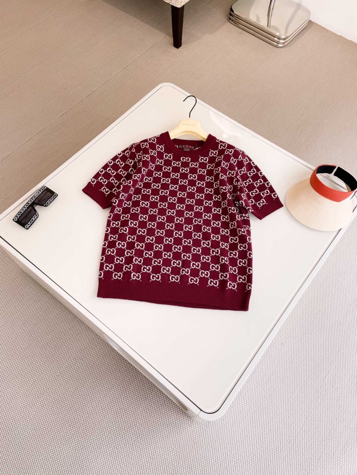 NIGO Gucci Spring Women's Monogrammed Reversible Crew Neck Short Sleeve Knit T-Shirt #nigo73984