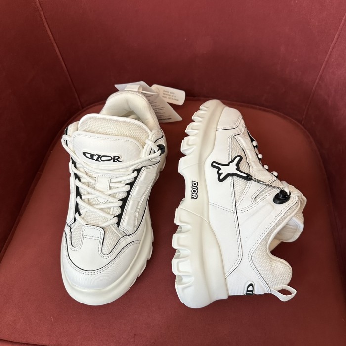 NIGO Dior AND LEWIS HAMILTON Men's Solid Color Mesh Fabric Fabric Patchwork Cowhide Low Top Lace Up Thick Sole Shoes #nigo73988