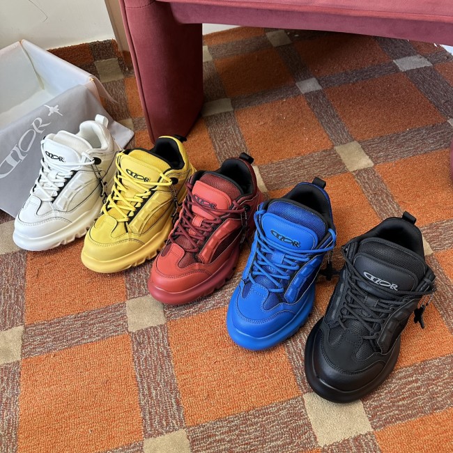 NIGO Dior AND LEWIS HAMILTON Men's Solid Color Mesh Fabric Fabric Patchwork Cowhide Low Top Lace Up Thick Sole Shoes #nigo73988