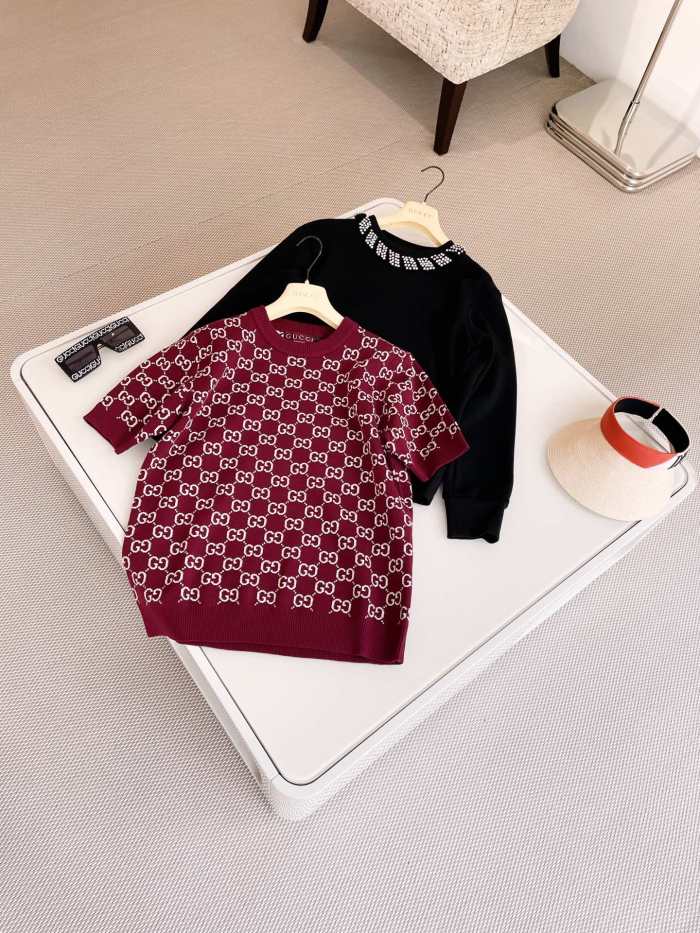 NIGO Gucci Spring Women's Monogrammed Reversible Crew Neck Short Sleeve Knit T-Shirt #nigo73984