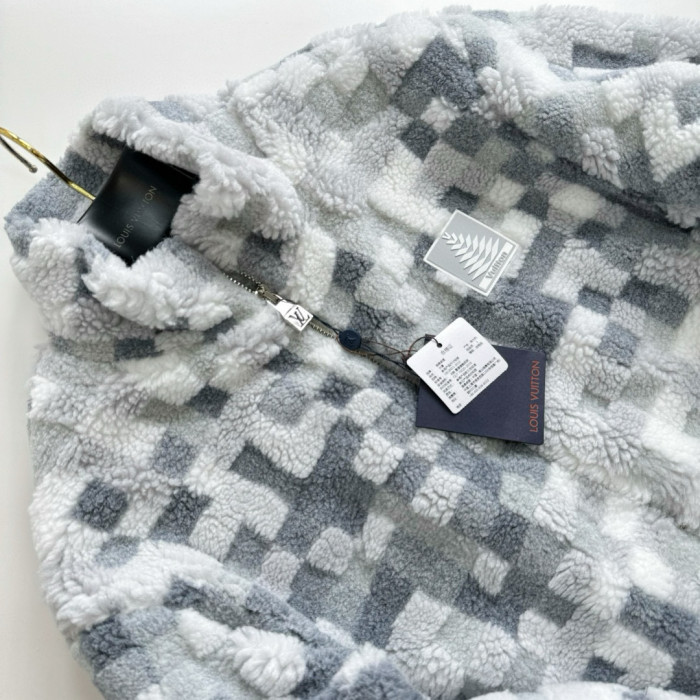 NIGO Louis Vuitton Men's Autumn and Winter Square Color Blocking Long Sleeve Fleece Feeling Zipper Jacket #nigo74113