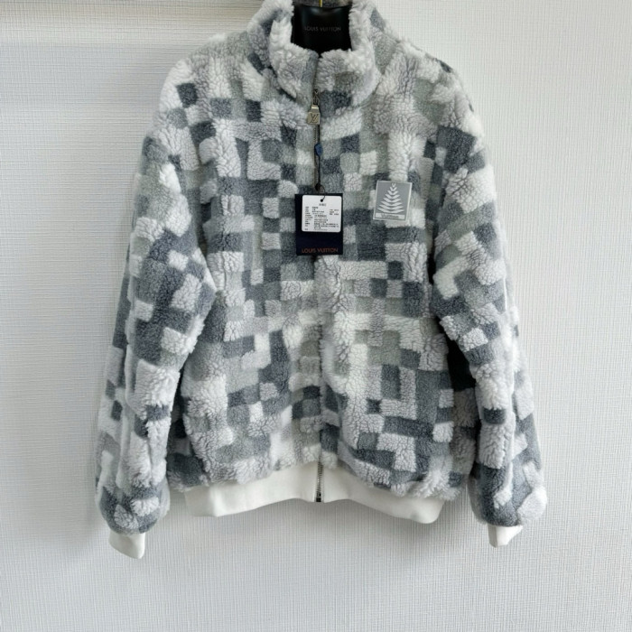 NIGO Louis Vuitton Men's Autumn and Winter Square Color Blocking Long Sleeve Fleece Feeling Zipper Jacket #nigo74113