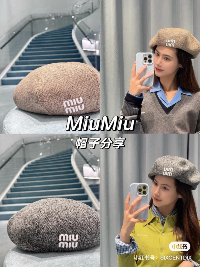 NIGO MiuMiu Women's Solid Color V-Pattern Wool Fabric Beret Cap Hat #nigo73985