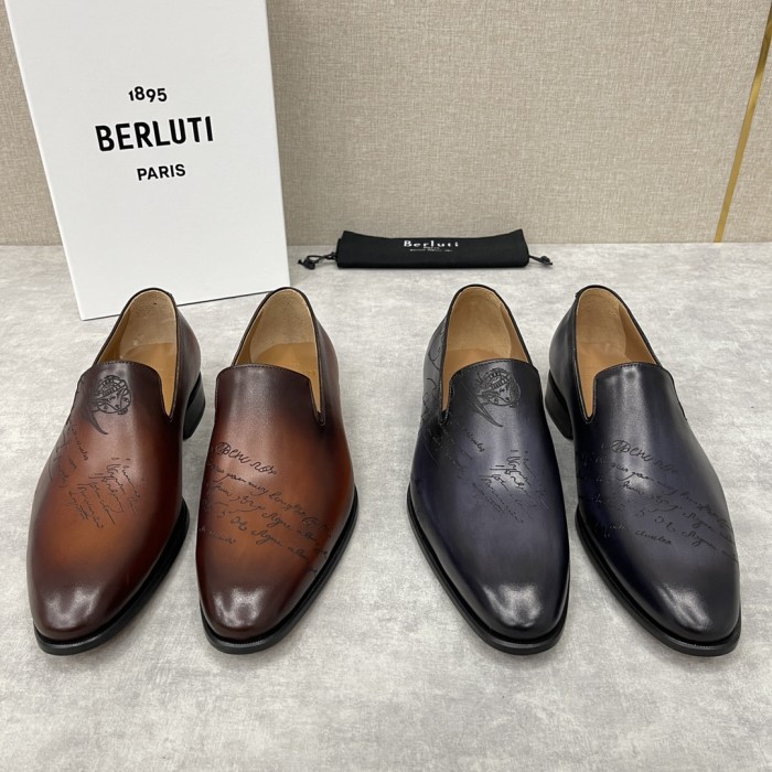 NIGO Berluti Men's Spring Summer Autumn Solid Cursive Galet Scritto Leather Loafers Casual Low Top Shoes #nigo71696
