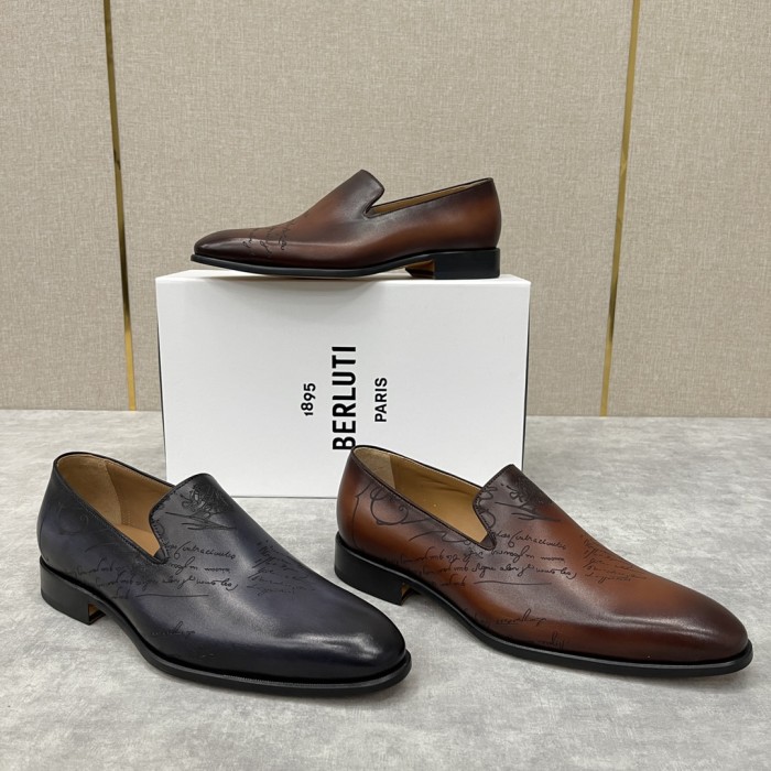 NIGO Berluti Men's Spring Summer Autumn Solid Cursive Galet Scritto Leather Loafers Casual Low Top Shoes #nigo71696