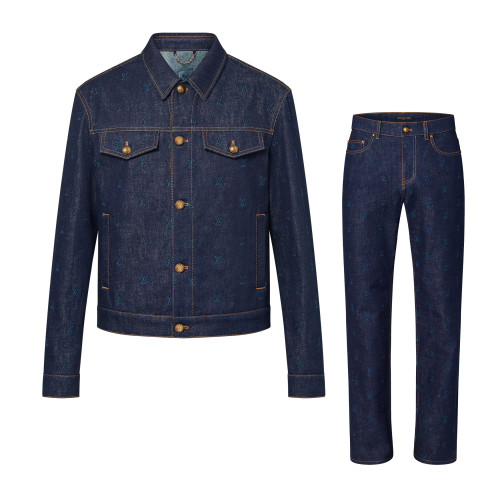 NIGO Louis Vuitton Men's Spring And Autumn Logo Embroidery Color Line Single Breasted Denim Long Sleeved Jacket Jeans Pants Set Suit #nigo74128