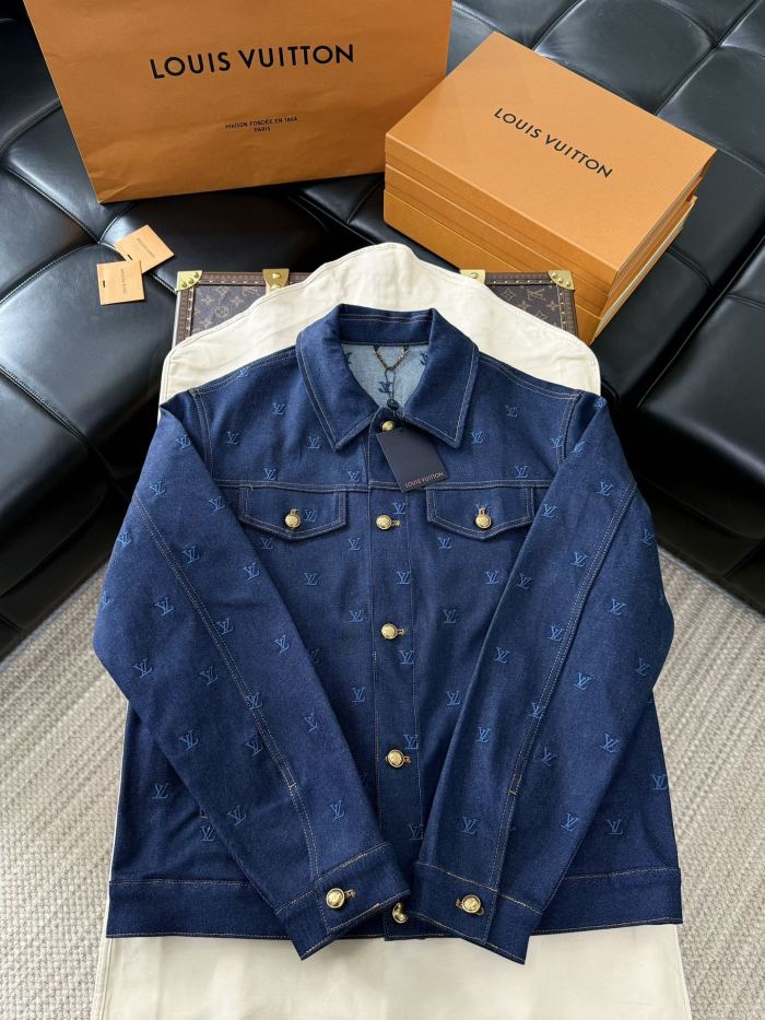 NIGO Louis Vuitton Men's Spring And Autumn Logo Embroidery Color Line Single Breasted Denim Long Sleeved Jacket Jeans Pants Set Suit #nigo74128