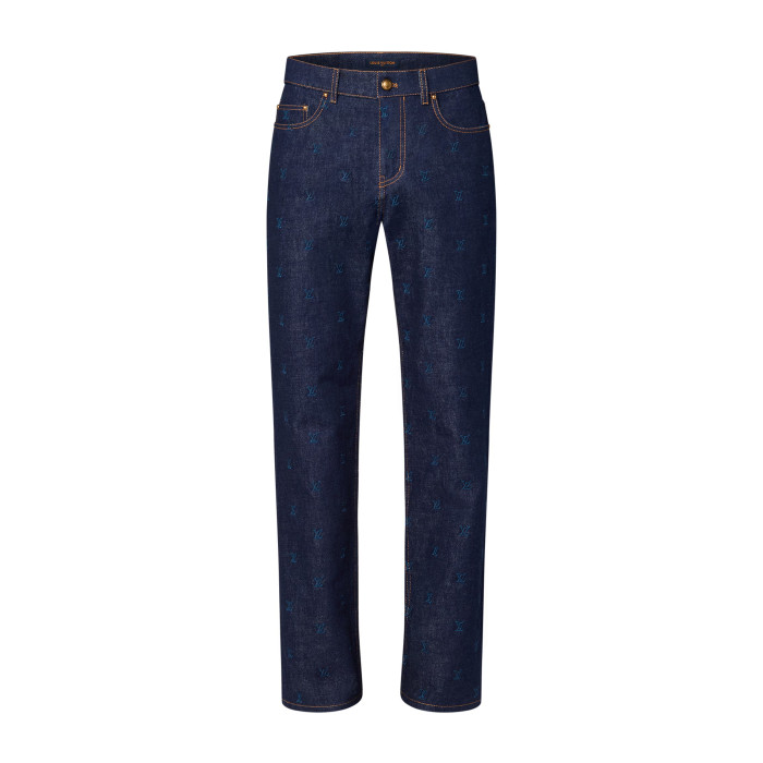 NIGO Louis Vuitton Men's Spring And Autumn Logo Embroidery Color Line Single Breasted Denim Long Sleeved Jacket Jeans Pants Set Suit #nigo74128