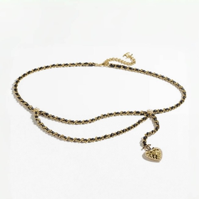 NIGO Chanel New Double C Gold Diamond Lattice Love Pendant Double Waist Chain Leather Wear Chain Vintage Noble Fashionable Brass Swarovski Diamond Lambskin Waist Chain Belt Accessories #nigo71734