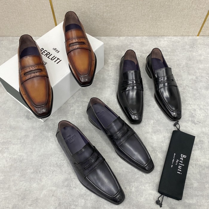 NIGO Berluti Men's Spring Summer Autumn Logo Print Fashion Andy Loafers Solid Color Leather Shoes #nigo71746