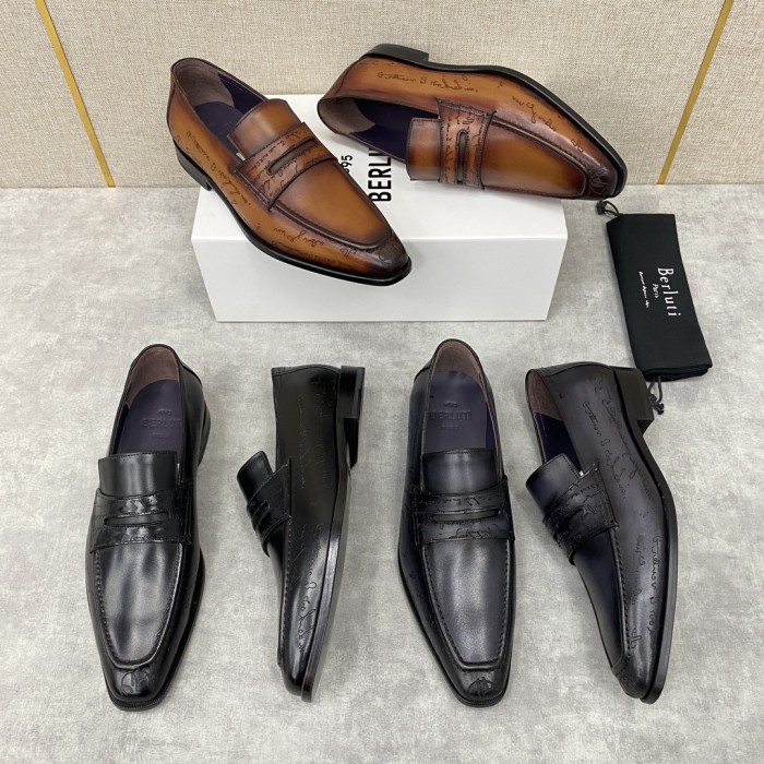 NIGO Berluti Men's Spring Summer Autumn Logo Print Fashion Andy Loafers Solid Color Leather Shoes #nigo71746