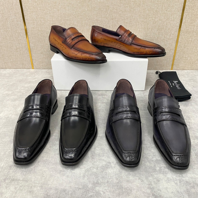 NIGO Berluti Men's Spring Summer Autumn Logo Print Fashion Andy Loafers Solid Color Leather Shoes #nigo71746