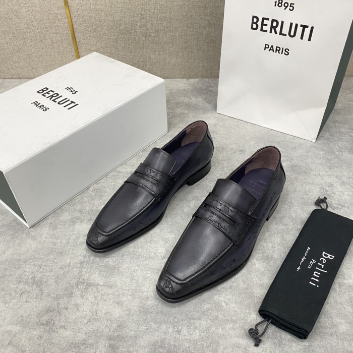 NIGO Berluti Men's Spring Summer Autumn Logo Print Fashion Andy Loafers Solid Color Leather Shoes #nigo71746