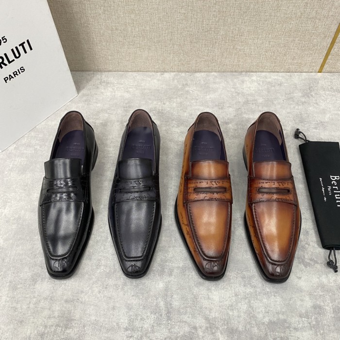 NIGO Berluti Men's Spring Summer Autumn Logo Print Fashion Andy Loafers Solid Color Leather Shoes #nigo71746