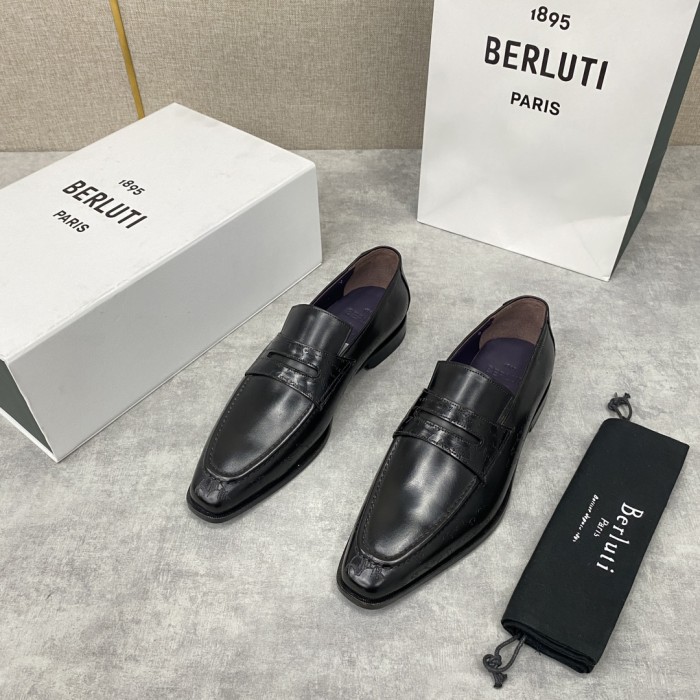 NIGO Berluti Men's Spring Summer Autumn Logo Print Fashion Andy Loafers Solid Color Leather Shoes #nigo71746